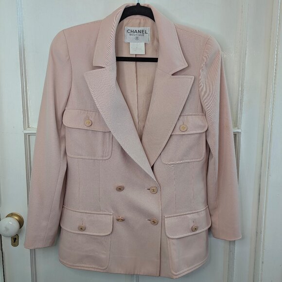 CHANEL Vintage Pink Wool Double Breasted Jacket 97P Spring 1997 FR40 S M 6 8 - Picture 2 of 16